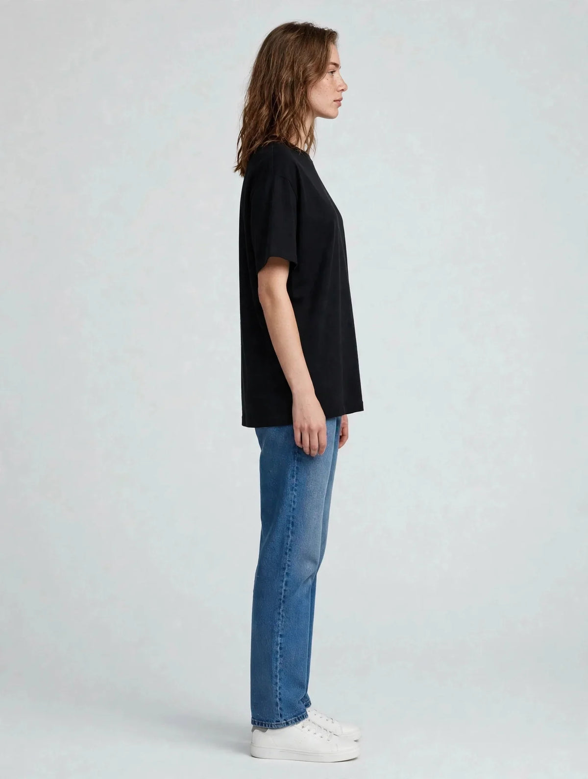 Women Black Minimal Logo Oversized T-Shirt