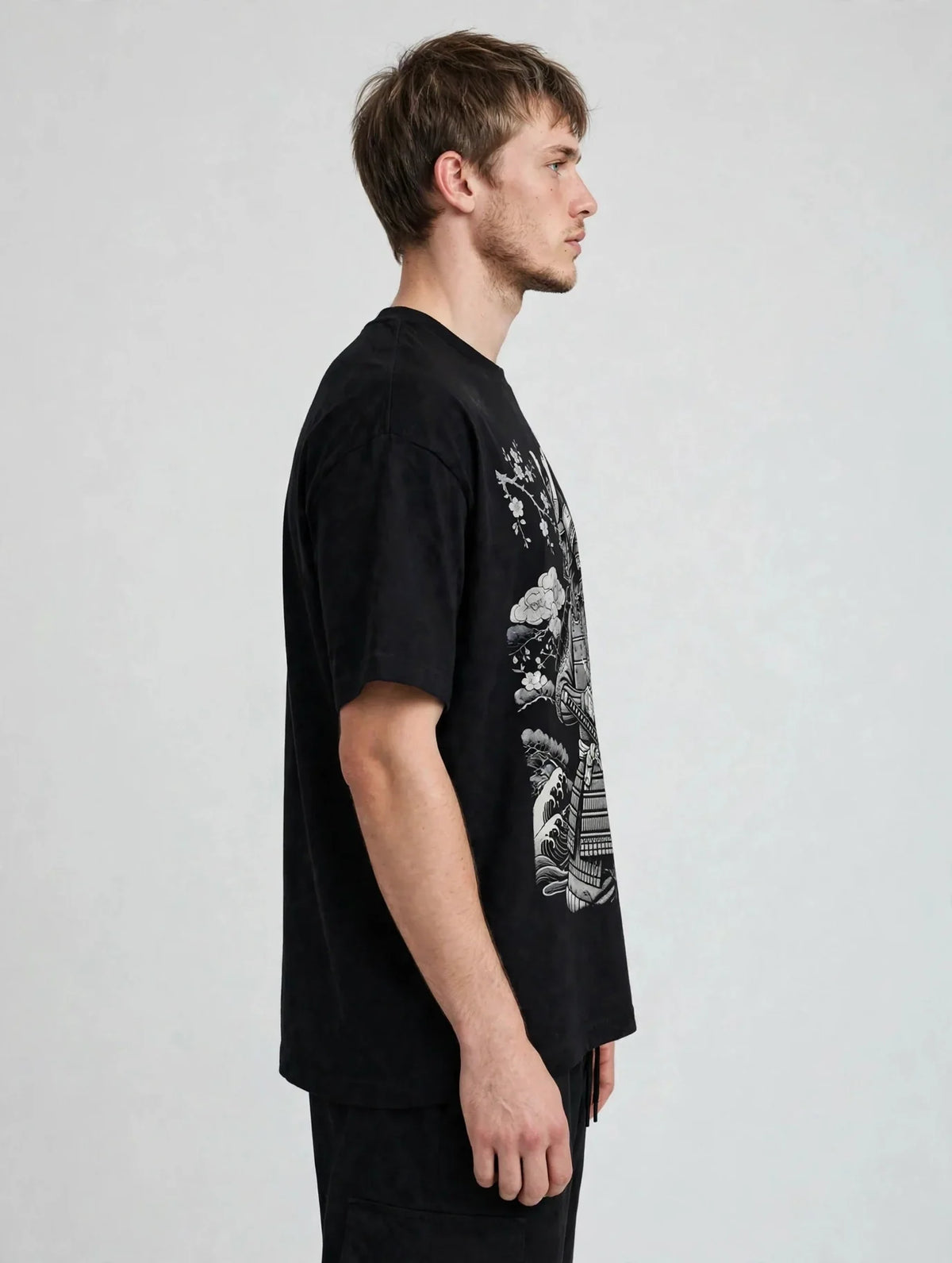 Men Black Samurai Graphic Oversized T-Shirt