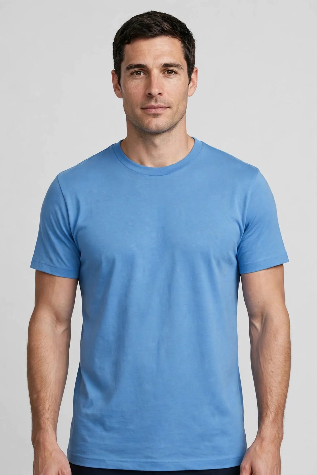 Men Sky Blue Solid T-Shirt