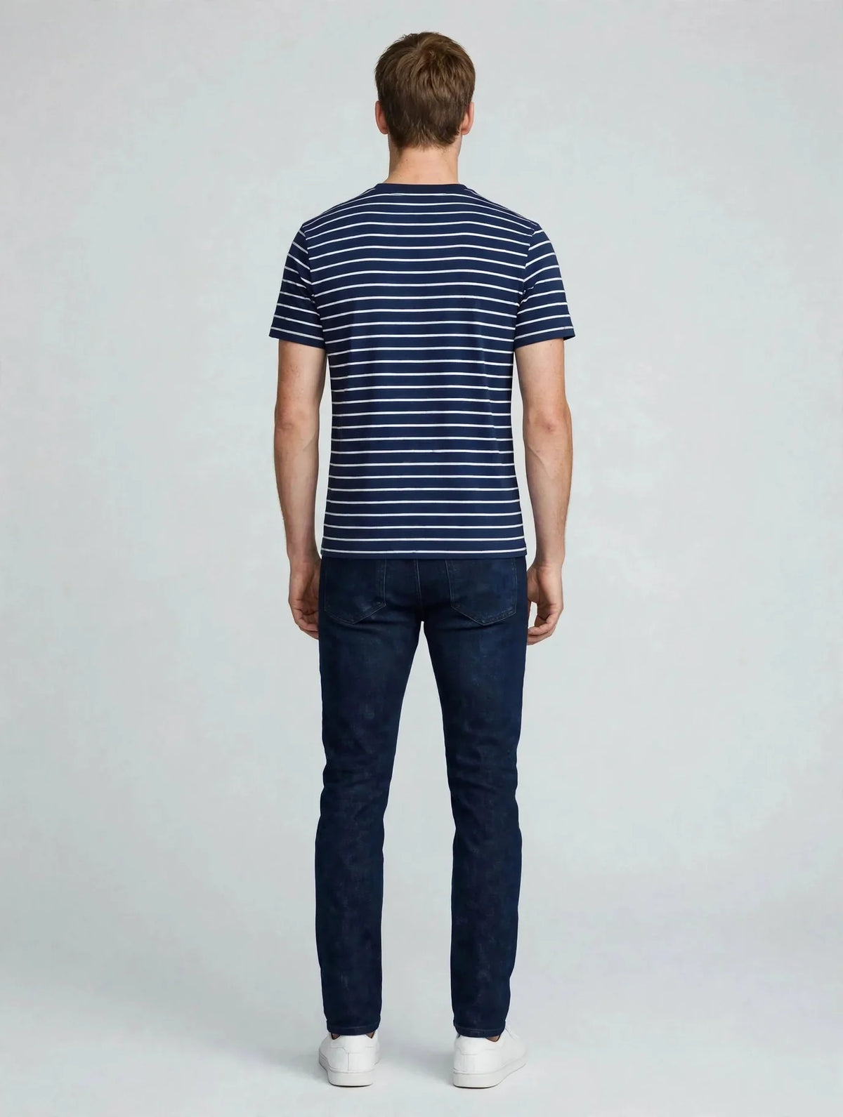 Men Navy Striped T-Shirt