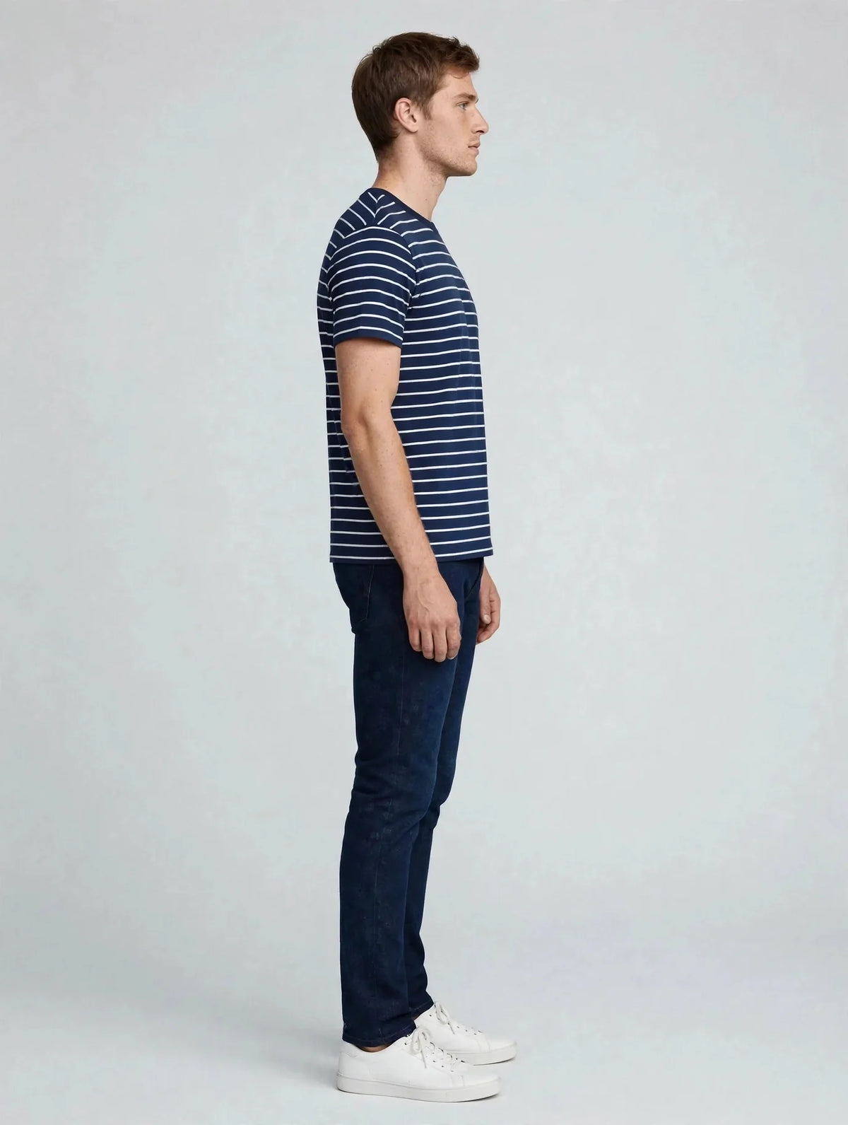 Men Navy Striped T-Shirt