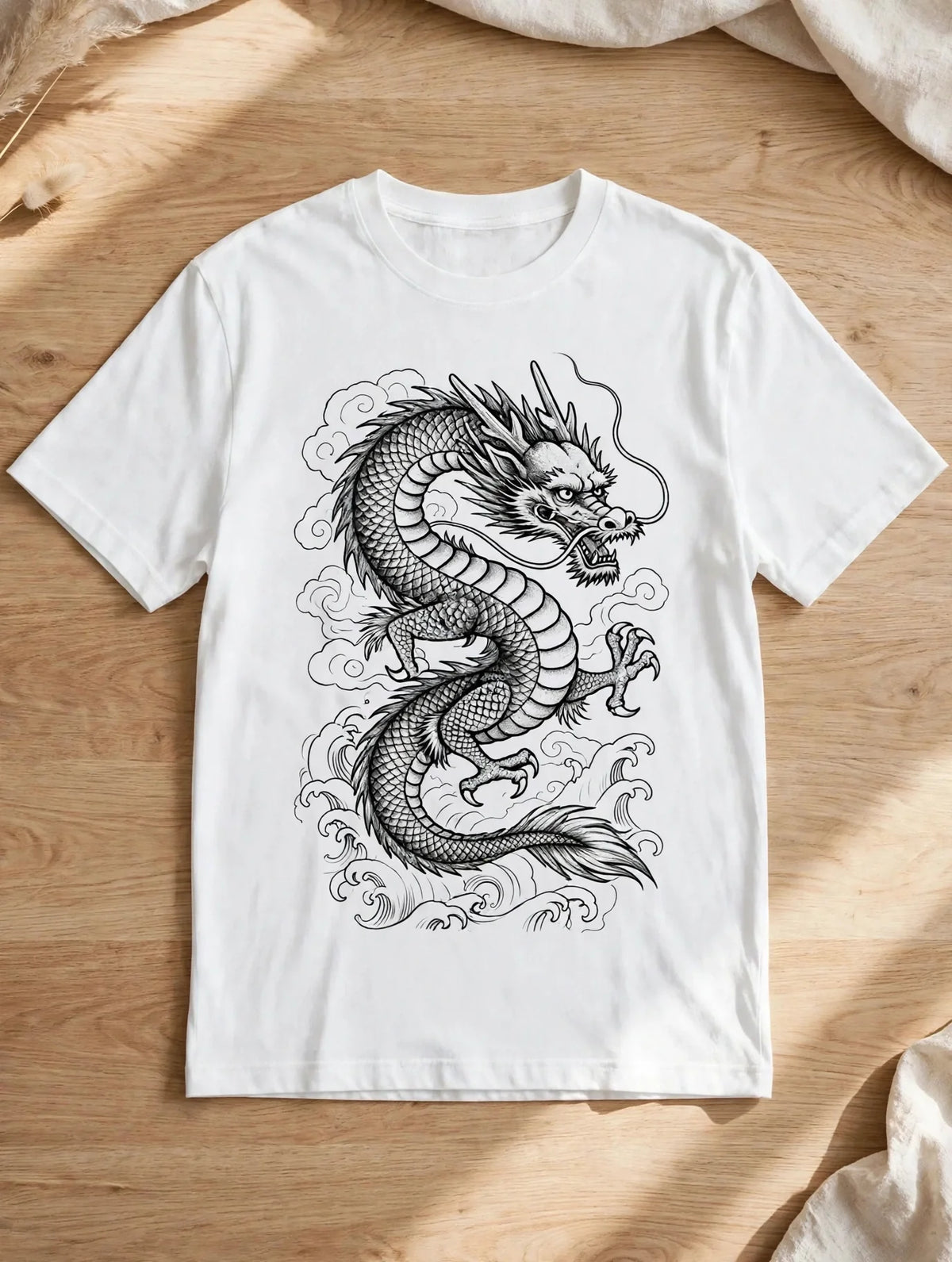 Men White Dragon Graphic Oversized T-Shirt