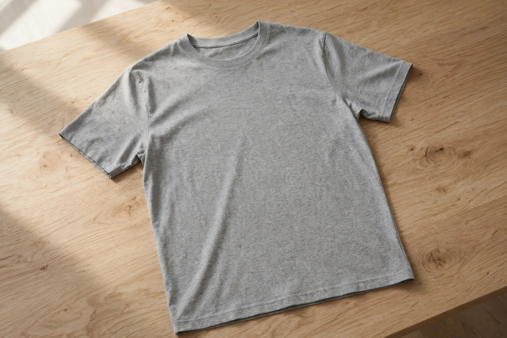 Women Grey Melange Solid T-Shirt - flat lay on table