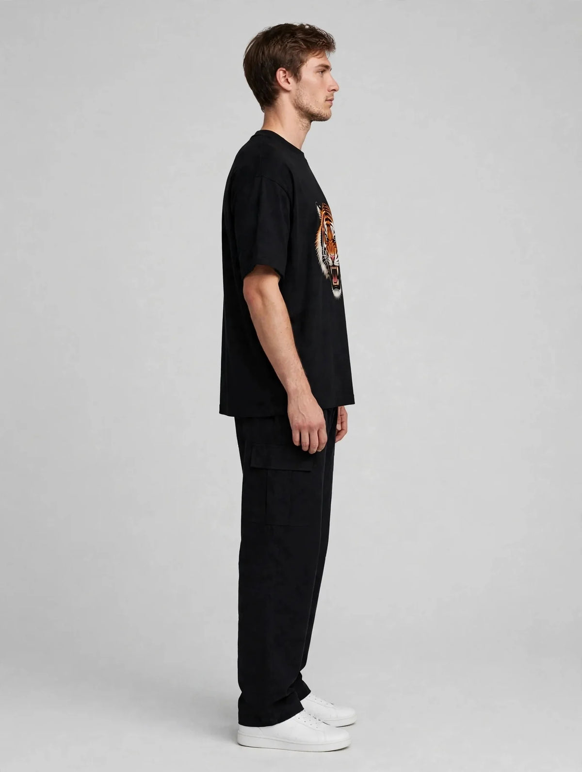 Men Black Tiger Graphic Oversized T-Shirt