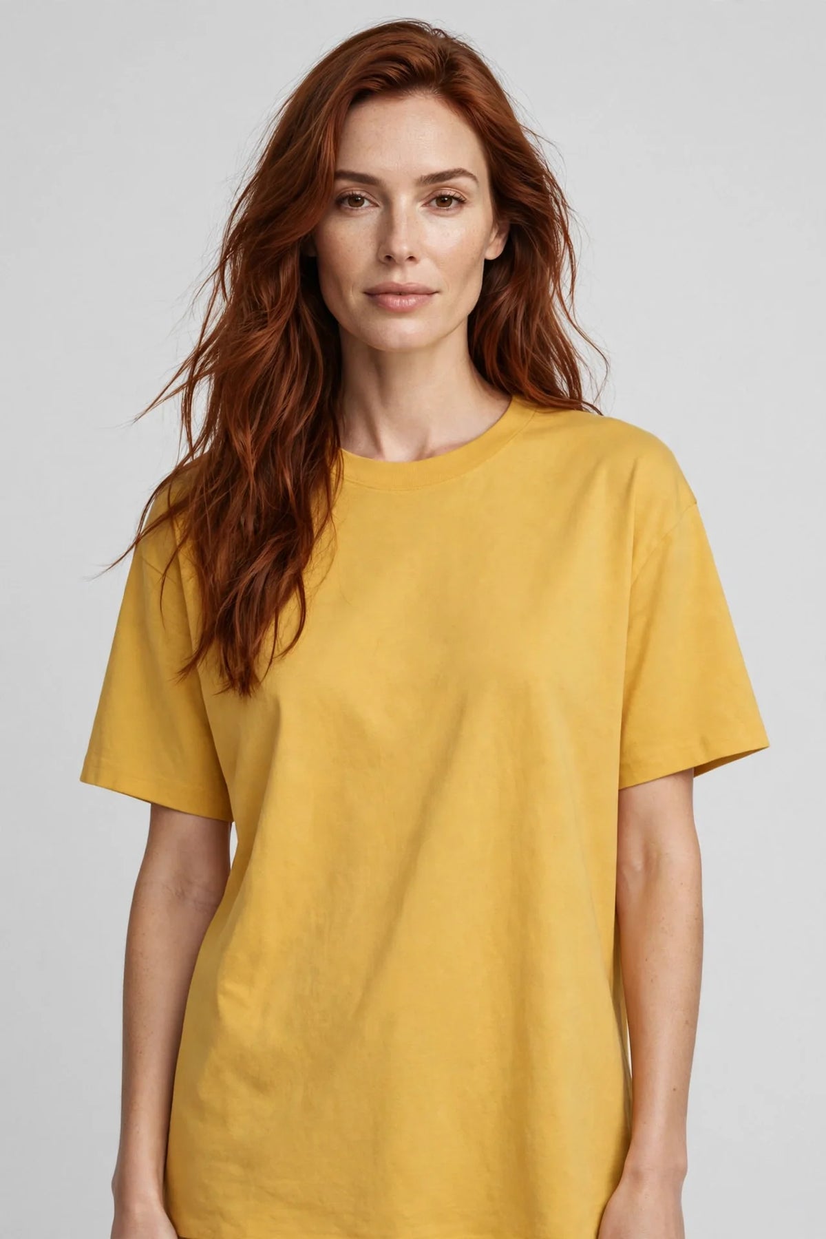 Women Mustard Plain Oversized T-Shirt
