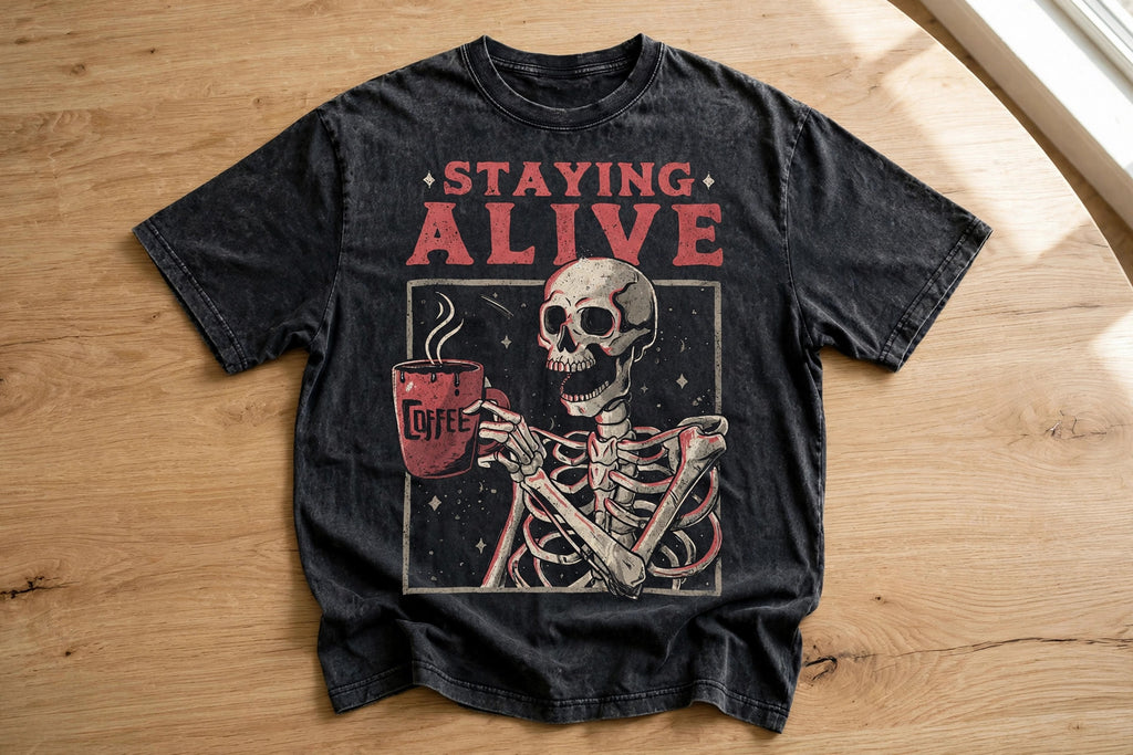 Staying Alive Acid Washed Oversized Tee – 200 GSM – flat-lay table view