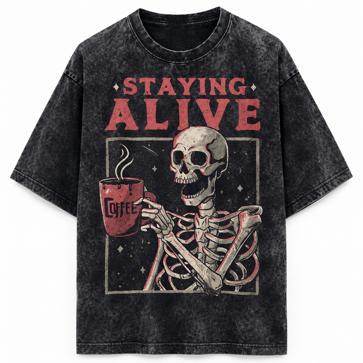 Staying Alive Acid Washed Oversized Tee – 200 GSM – front view