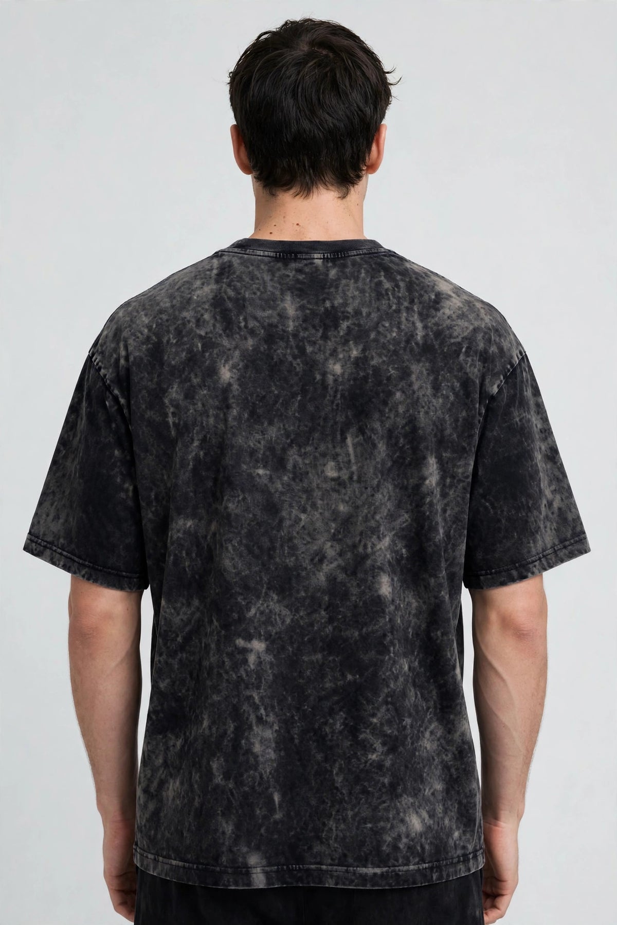 Tulips Acid Washed Oversized Tee – 200 GSM – worn by male model, back view