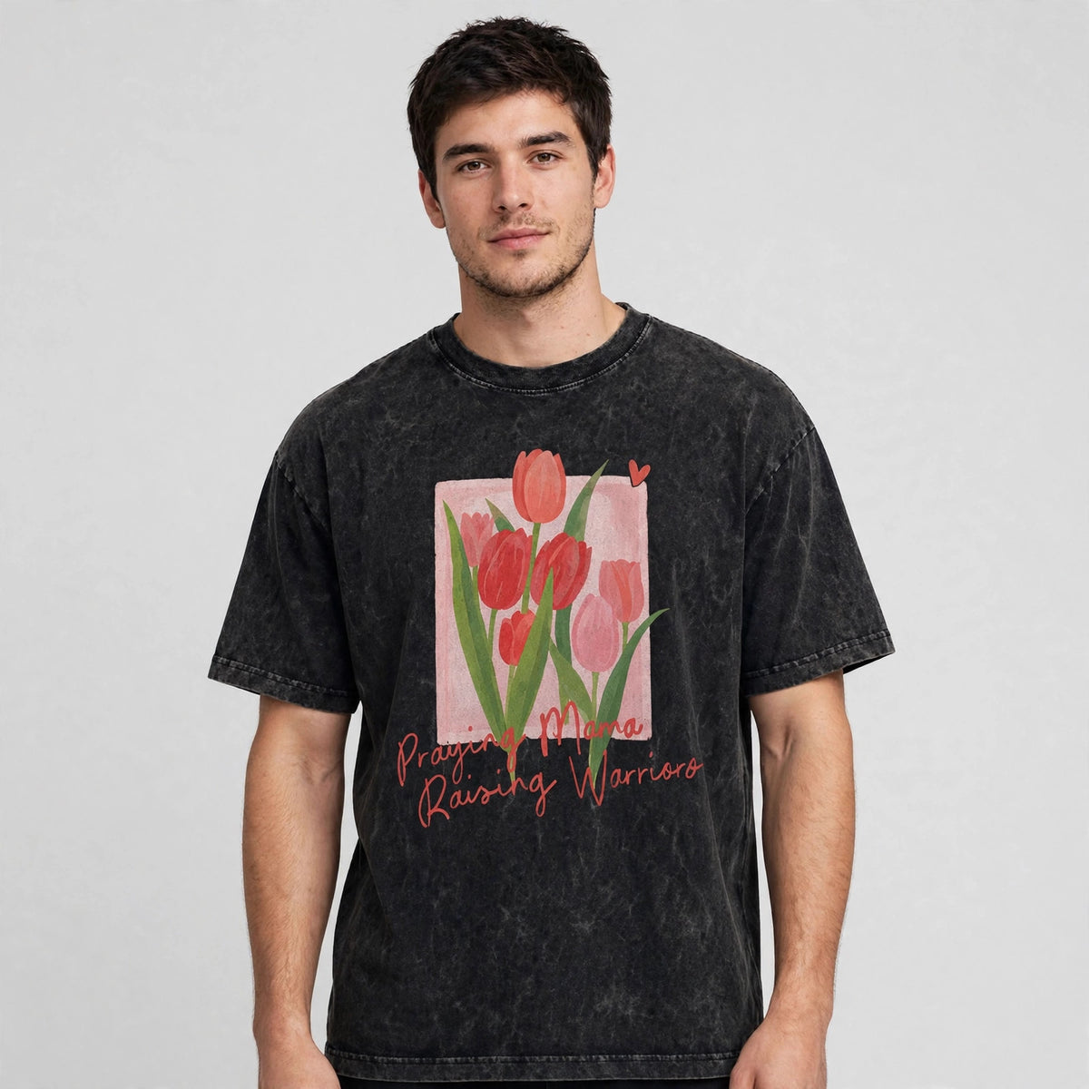 Tulips Acid Washed Oversized Tee – 200 GSM – worn by male model, front view