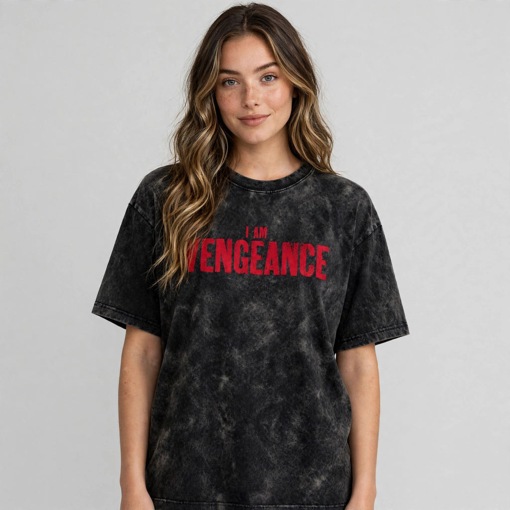 Vengeance Acid Washed Oversized Tee – 200 GSM – worn by female model, front view