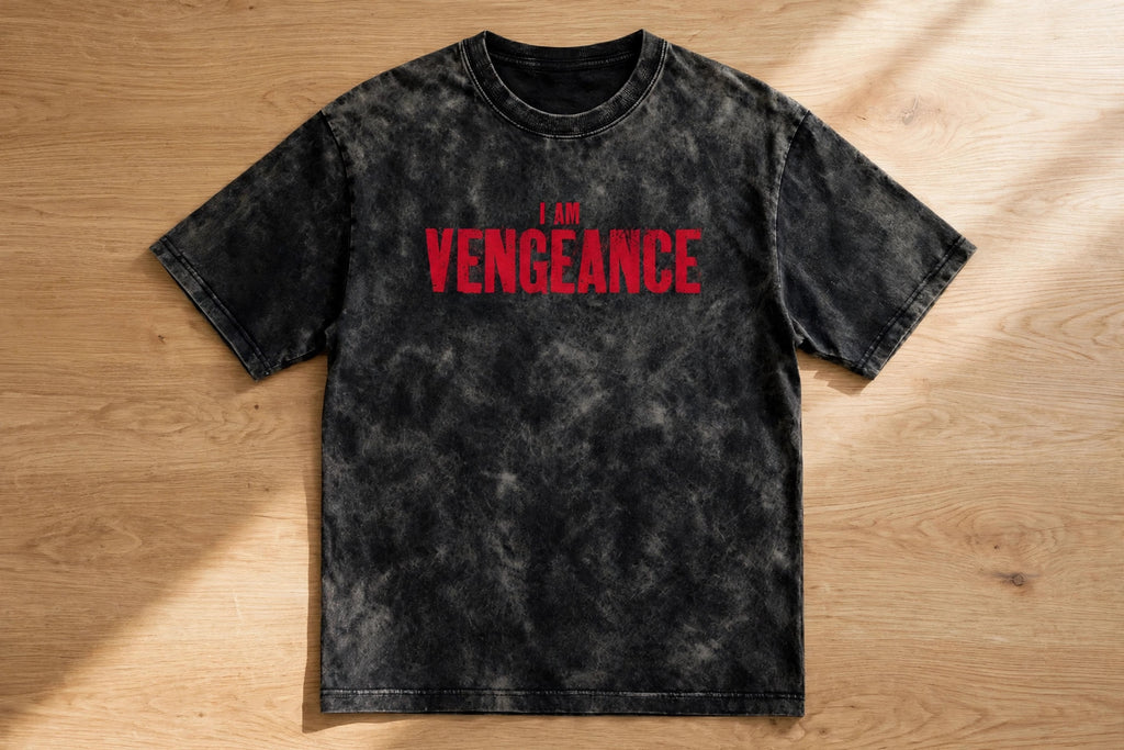 Vengeance Acid Washed Oversized Tee – 200 GSM – flat-lay table view