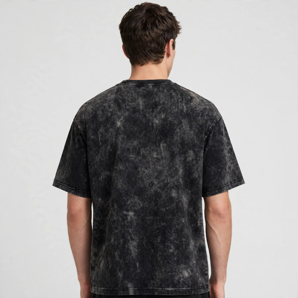 Vengeance Acid Washed Oversized Tee – 200 GSM – worn by male model, back view