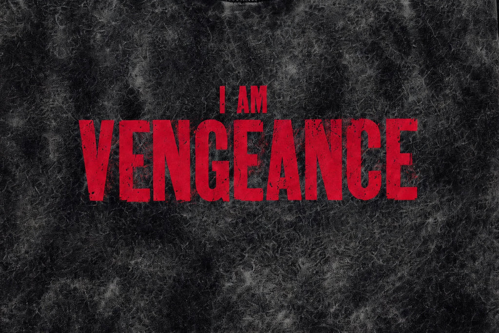 Vengeance Acid Washed Oversized Tee – 200 GSM – print detail zoom