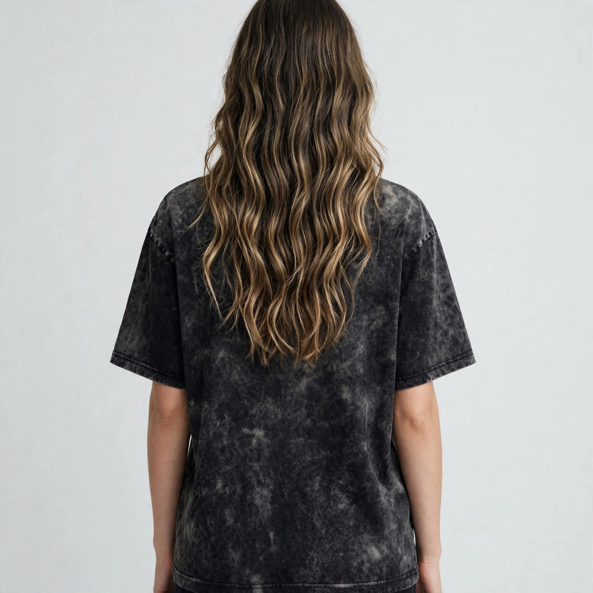 Wild West Acid Washed Oversized Tee – 200 GSM – worn by female model, back view