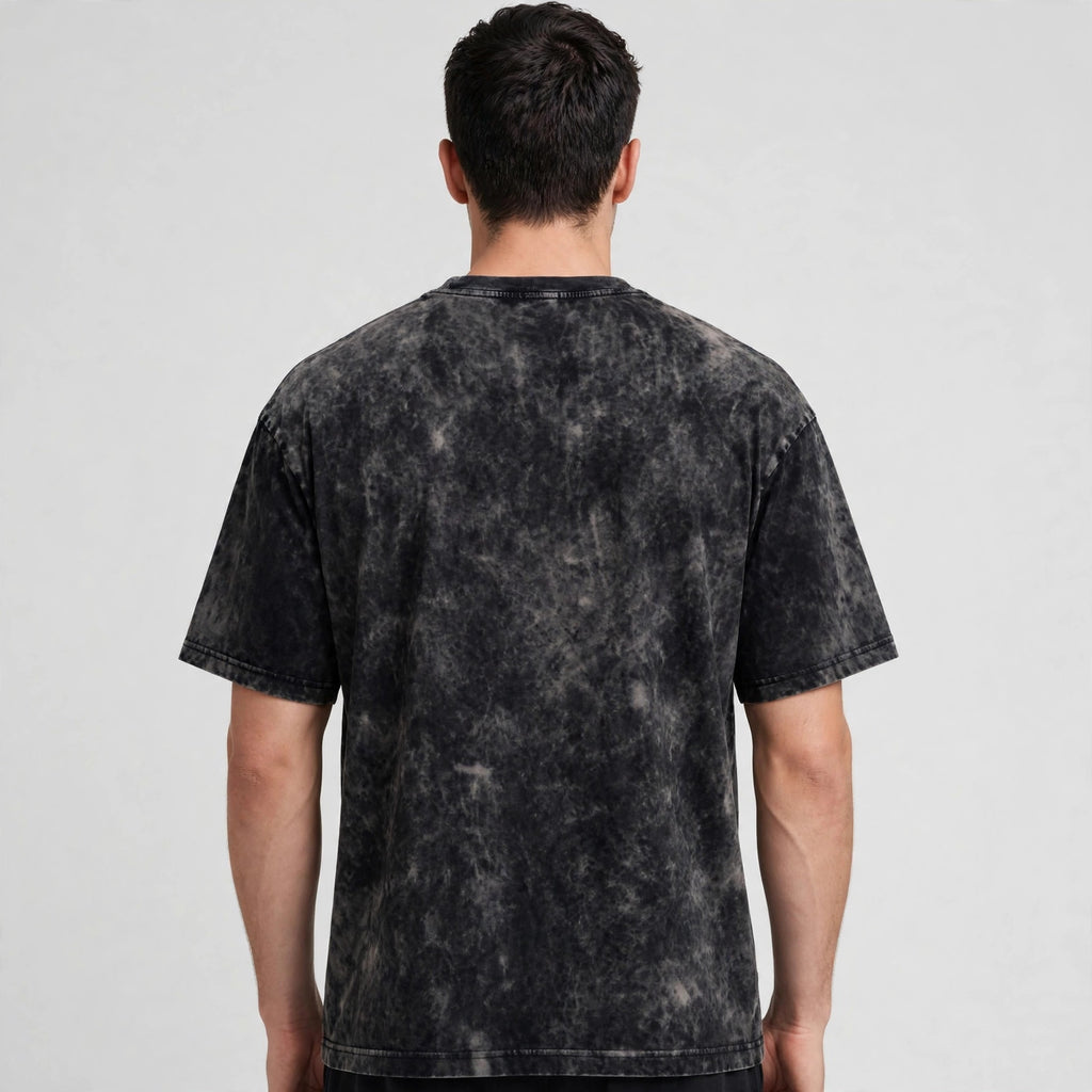Wild West Acid Washed Oversized Tee – 200 GSM – worn by male model, back view