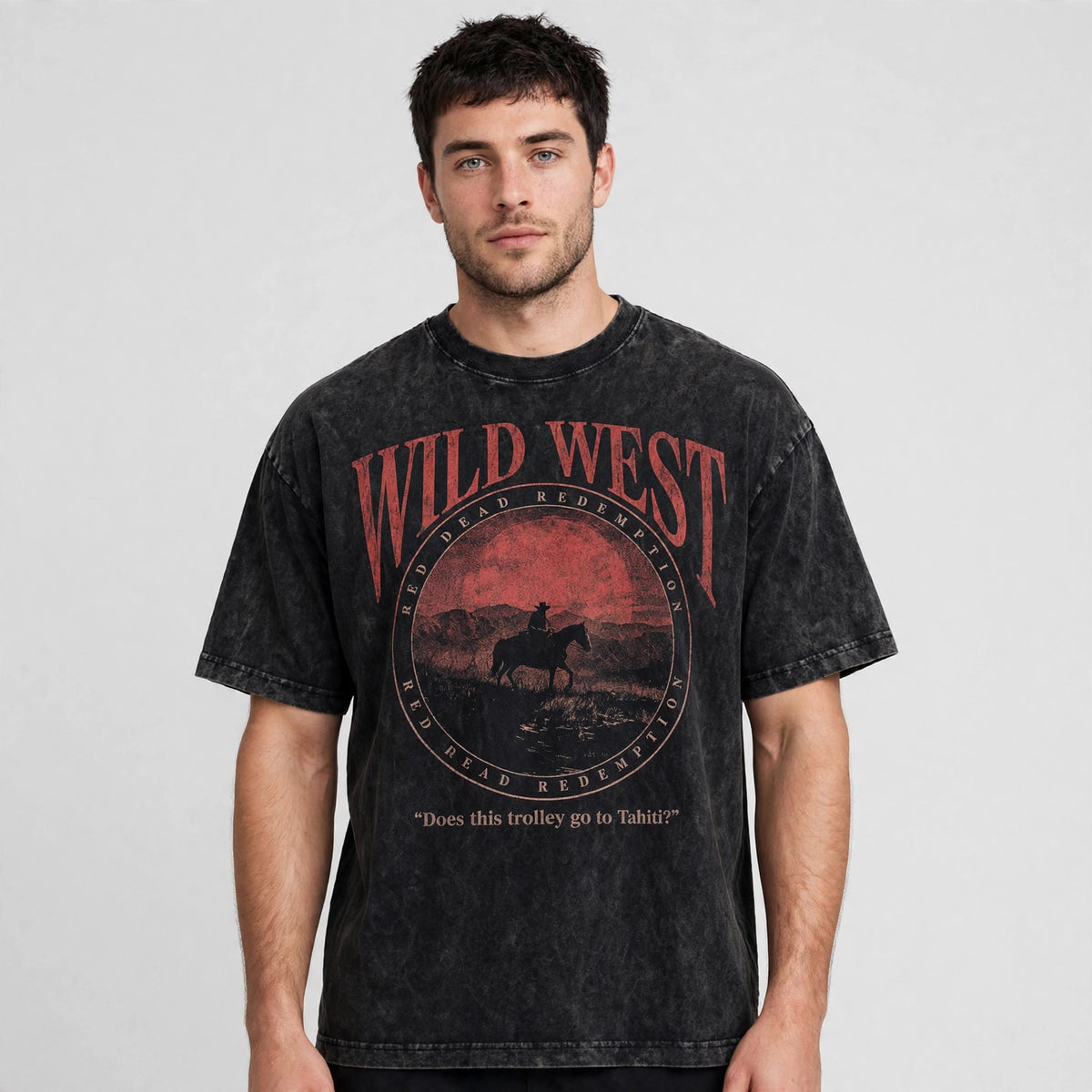 Wild West Acid Washed Oversized Tee – 200 GSM – worn by male model, front view