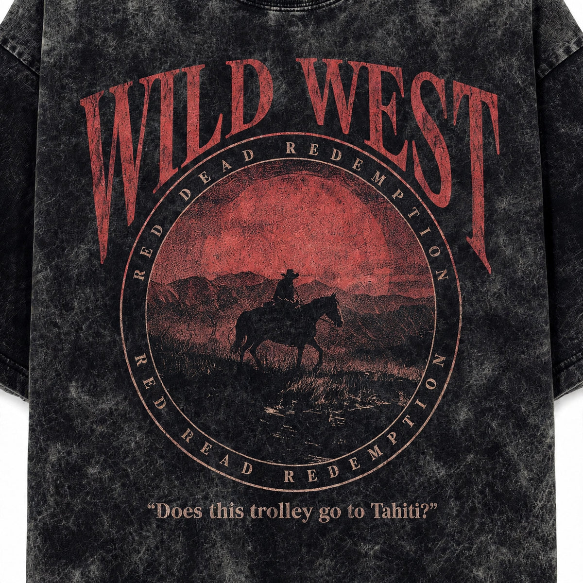 Wild West Acid Washed Oversized Tee – 200 GSM – print detail zoom